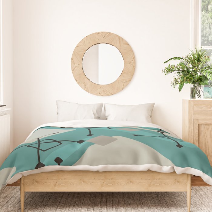 Retro 1950s Art Pattern Diamonds Teal Gold Duvet Cover Gallery Image 3