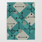 Retro 1950s Art Pattern Diamonds Teal Gold Poster Gallery Image 4