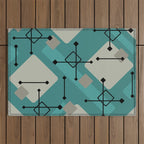 Retro 1950s Art Pattern Diamonds Teal Gold Outdoor Rug Gallery Image 1