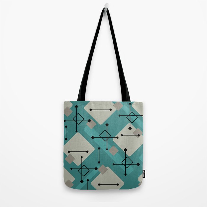 Retro 1950s Art Pattern Diamonds Teal Gold Tote Bag Gallery Image 2