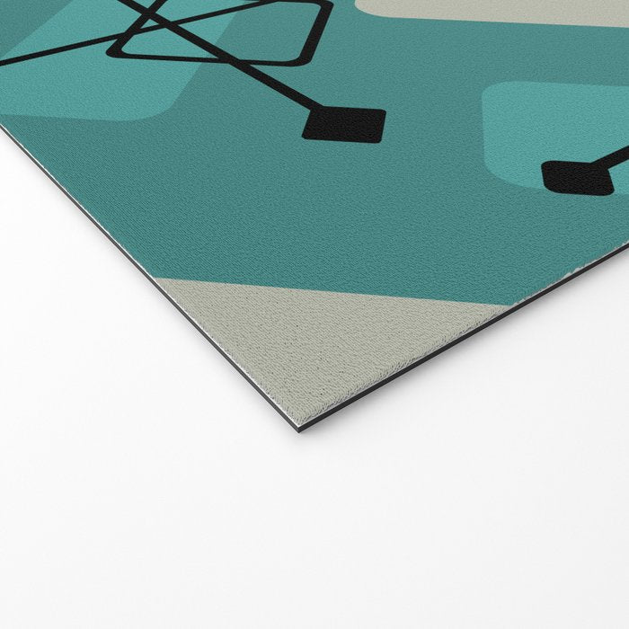 Retro 1950s Art Pattern Diamonds Teal Gold Welcome Mat Gallery Image 2
