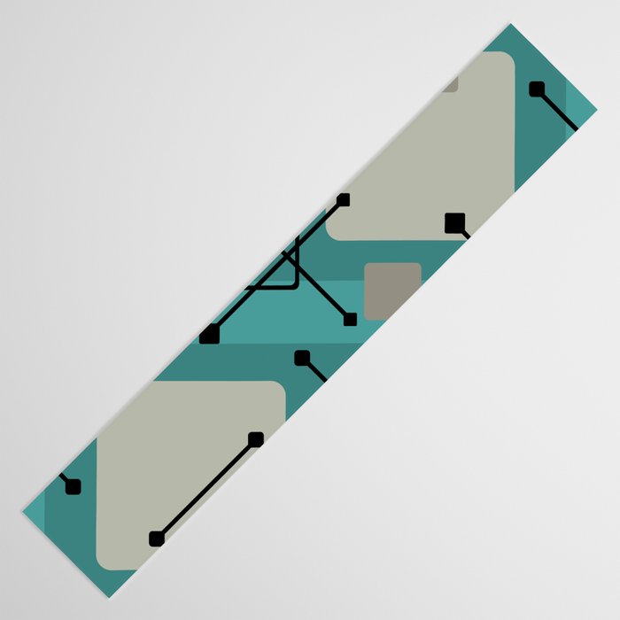 Retro 1950s Art Pattern Diamonds Teal Gold Table Runner Gallery Image 3