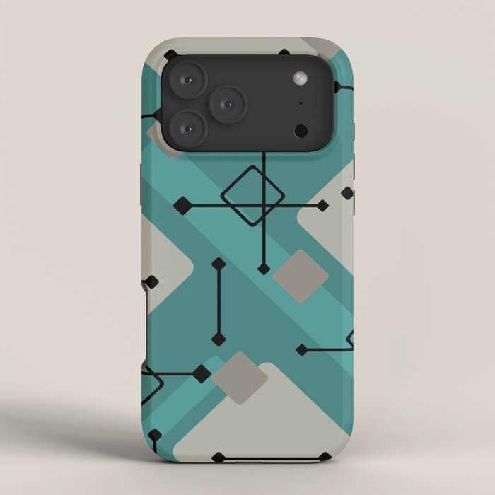 Retro 1950s Art Pattern Diamonds Teal Gold iPhone Case Gallery Image 4