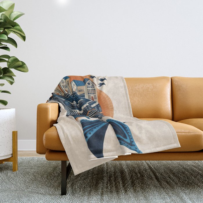 Whale Village Throw Blanket Gallery Image 1