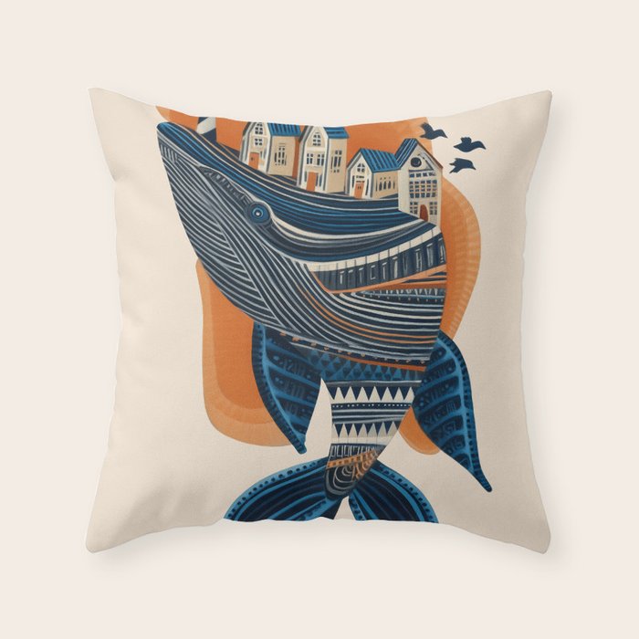 Whale Village Throw Pillow Gallery Image 1