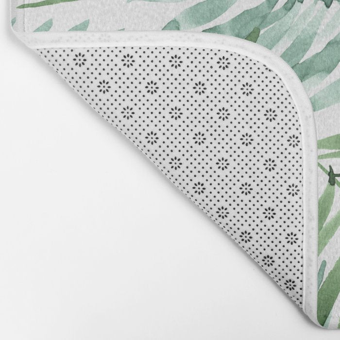 Watercolor palm leaves pattern Bath Mat Gallery Image 2