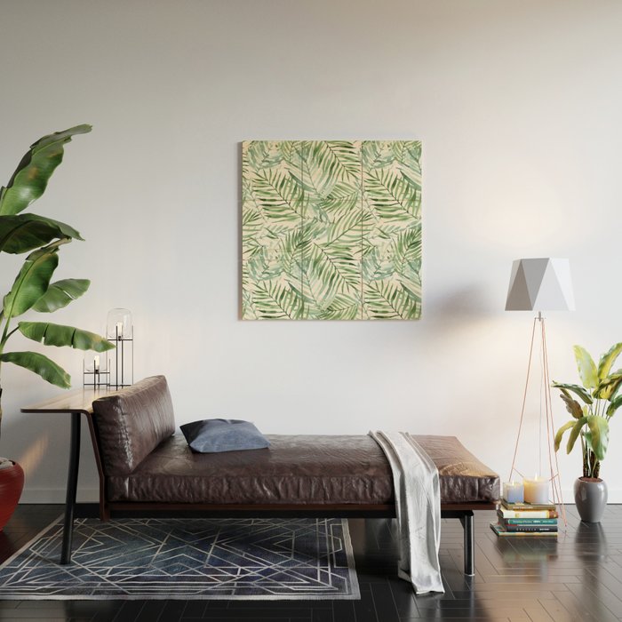 Watercolor palm leaves pattern Wood Wall Art Gallery Image 2