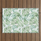 Watercolor palm leaves pattern Outdoor Rug Gallery Image 1