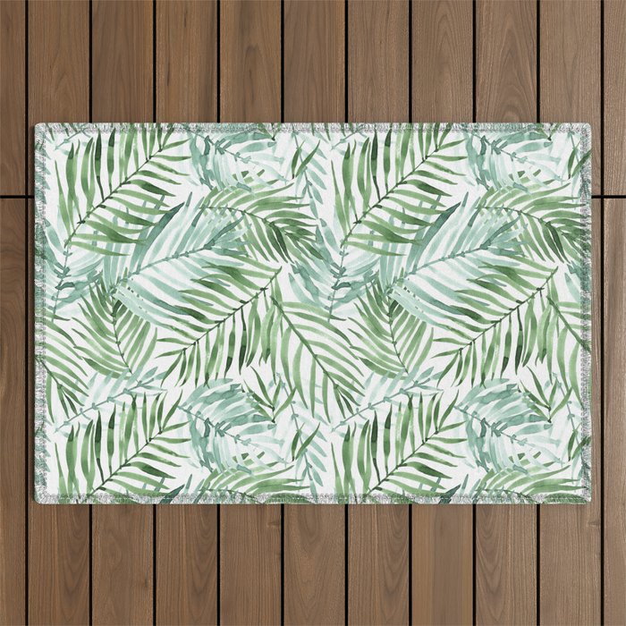 Watercolor palm leaves pattern Outdoor Rug Gallery Image 1