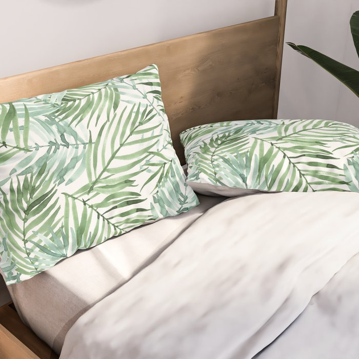 Watercolor palm leaves pattern Pillow Sham Gallery Image 2