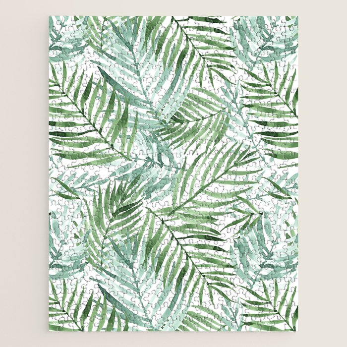 Watercolor palm leaves pattern Jigsaw Puzzle Gallery Image 1