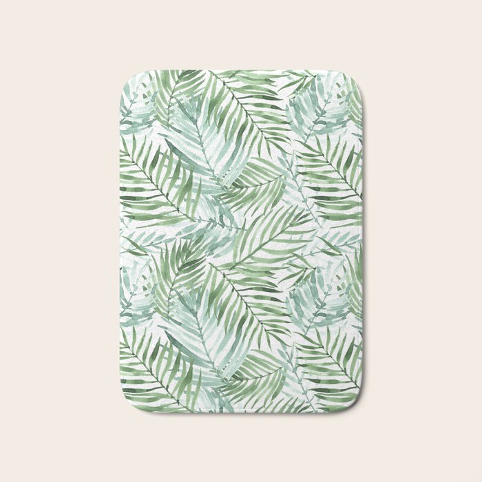 Watercolor palm leaves pattern Bath Mat Gallery Image 1