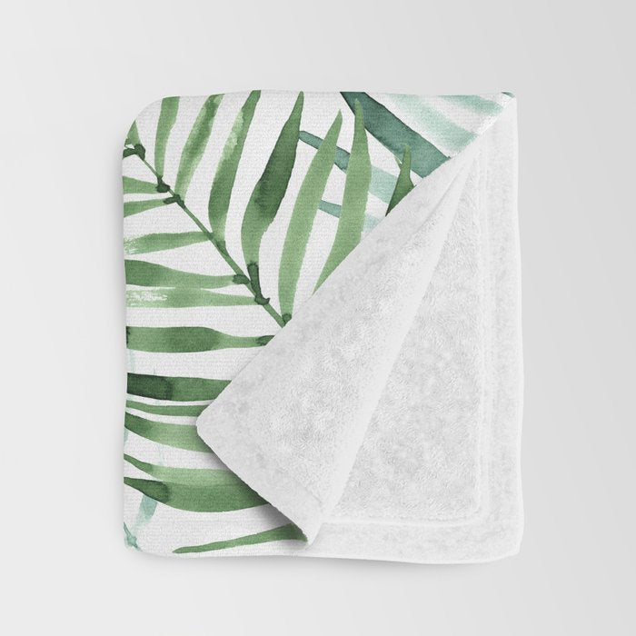 Watercolor palm leaves pattern Throw Blanket Gallery Image 3