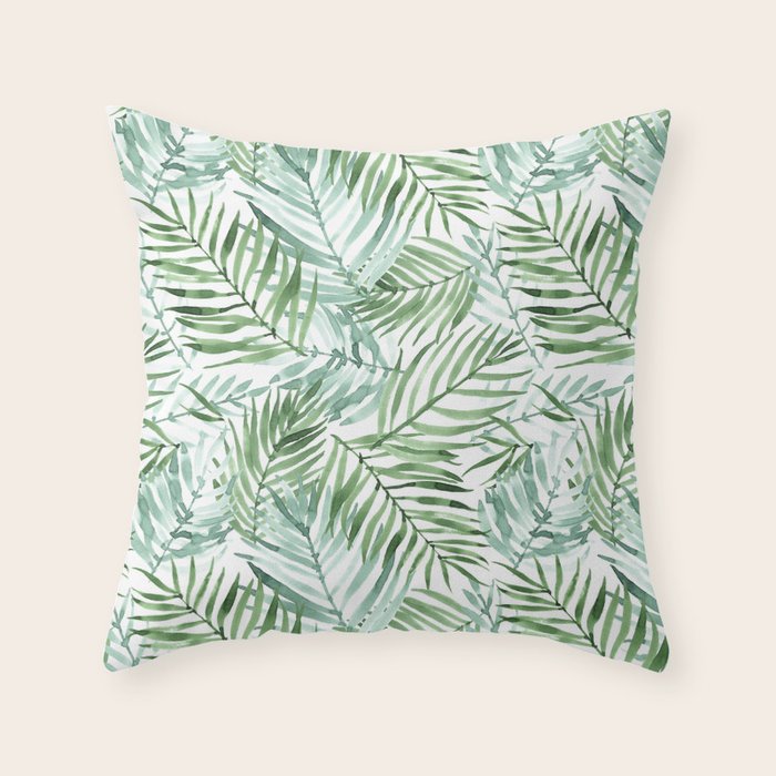 Watercolor palm leaves pattern Throw Pillow Gallery Image 6