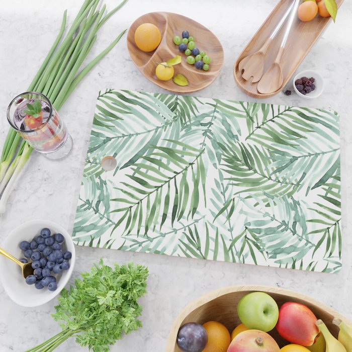 Watercolor palm leaves pattern Cutting Board Gallery Image 2