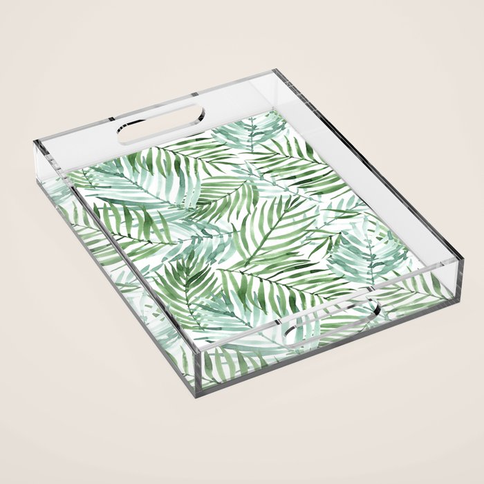 Watercolor palm leaves pattern Acrylic Tray Gallery Image 1