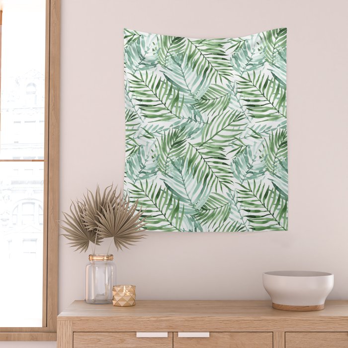 Watercolor palm leaves pattern Wall Tapestry Gallery Image 2