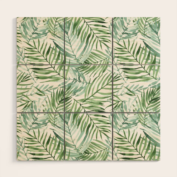 Watercolor palm leaves pattern Wood Wall Art Gallery Image 1