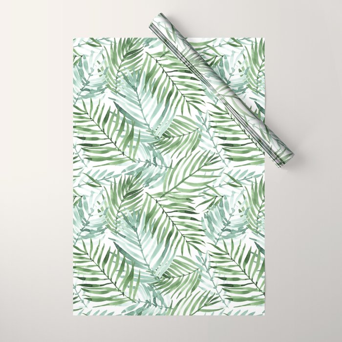 Watercolor palm leaves pattern Wrapping Paper Gallery Image 1