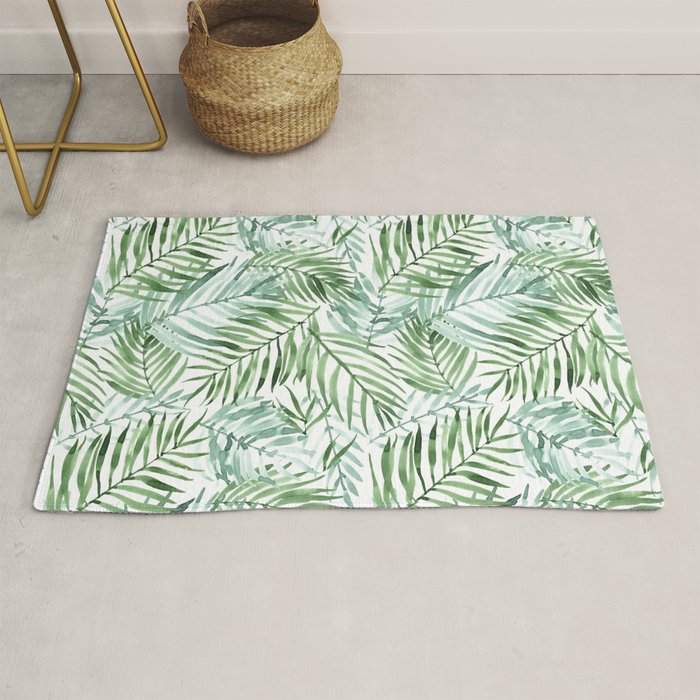 Watercolor palm leaves pattern Rug Gallery Image 1