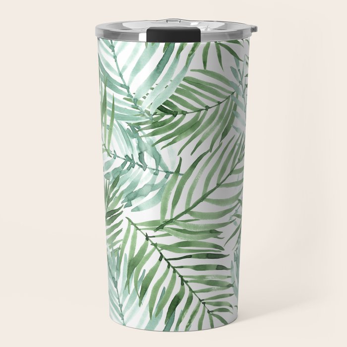Watercolor palm leaves pattern Travel Mug Gallery Image 1