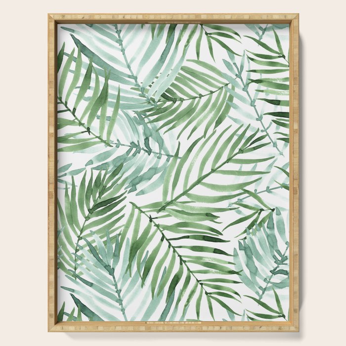 Watercolor palm leaves pattern Serving Tray Gallery Image 1