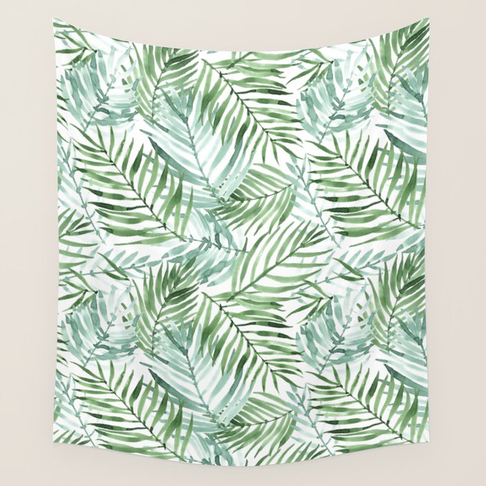 Watercolor palm leaves pattern Wall Tapestry Gallery Image 4