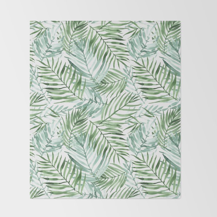 Watercolor palm leaves pattern Throw Blanket Gallery Image 2