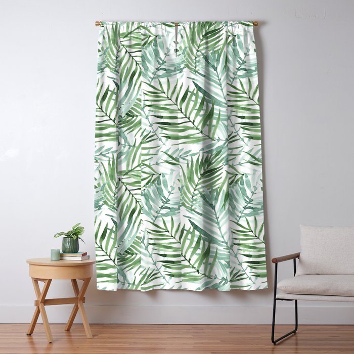 Watercolor palm leaves pattern Window Curtain Gallery Image 1