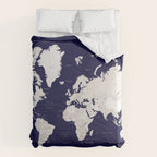 Navy blue and cream world map, "Austin" Comforter Gallery Image 6
