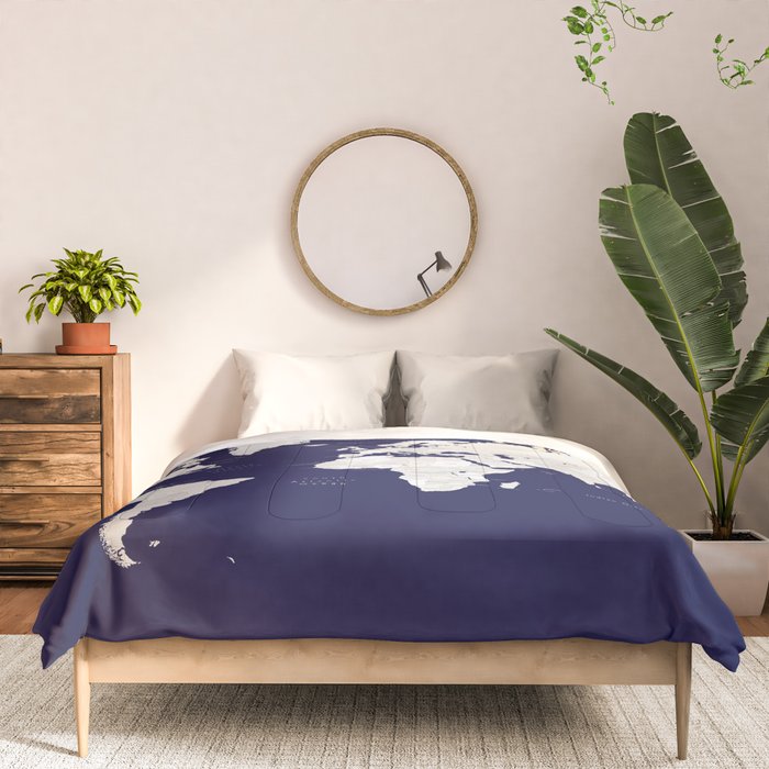 Navy blue and cream world map, "Austin" Comforter Gallery Image 3