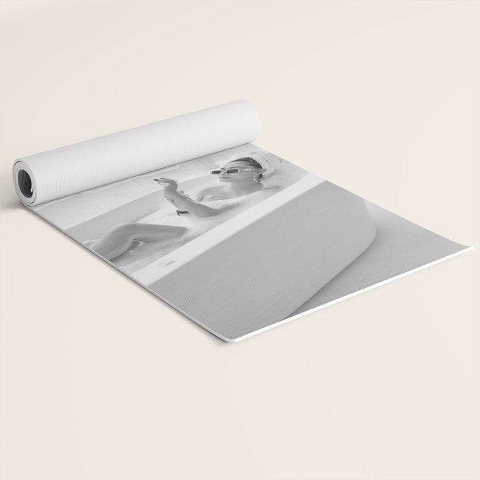 How to live, die, & stay cool in L.A. - Young woman in sunglasses taking a bath black and white photograph - photography - photographs Yoga Mat Gallery Image 2