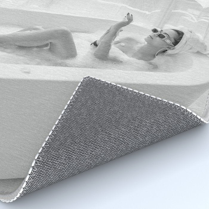 How to live, die, & stay cool in L.A. - Young woman in sunglasses taking a bath black and white photograph - photography - photographs Rug Gallery Image 4