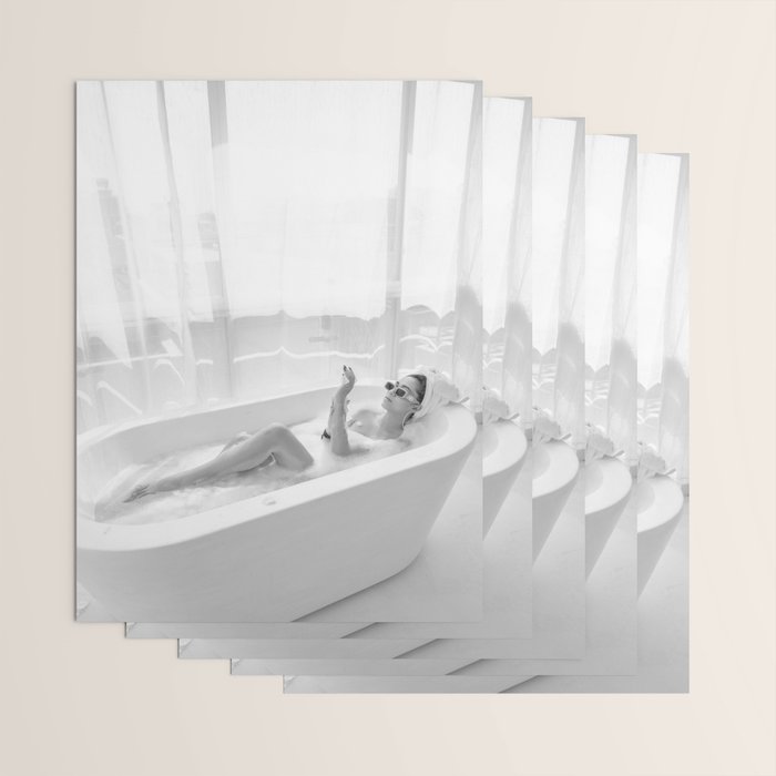 How to live, die, & stay cool in L.A. - Young woman in sunglasses taking a bath black and white photograph - photography - photographs Wrapping Paper Gallery Image 3