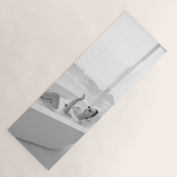 How to live, die, & stay cool in L.A. - Young woman in sunglasses taking a bath black and white photograph - photography - photographs Yoga Mat Gallery Image 1