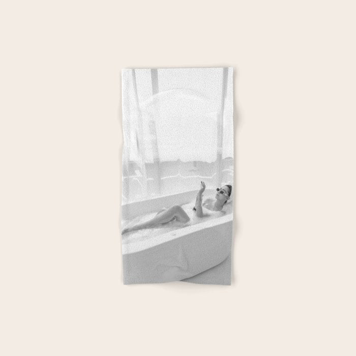 How to live, die, & stay cool in L.A. - Young woman in sunglasses taking a bath black and white photograph - photography - photographs Bath Towel Gallery Image 1