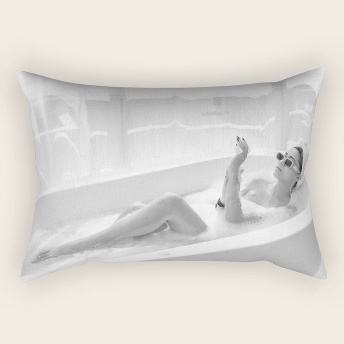 How to live, die, & stay cool in L.A. - Young woman in sunglasses taking a bath black and white photograph - photography - photographs Rectangular Pillow Gallery Image 1