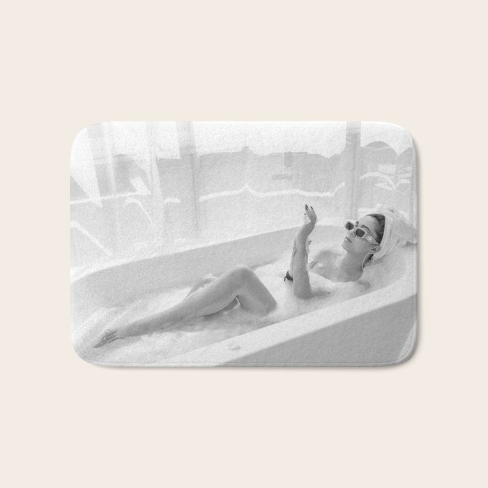 How to live, die, & stay cool in L.A. - Young woman in sunglasses taking a bath black and white photograph - photography - photographs Bath Mat Gallery Image 1