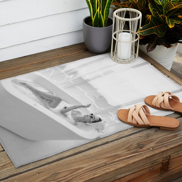 How to live, die, & stay cool in L.A. - Young woman in sunglasses taking a bath black and white photograph - photography - photographs Outdoor Rug Gallery Image 2