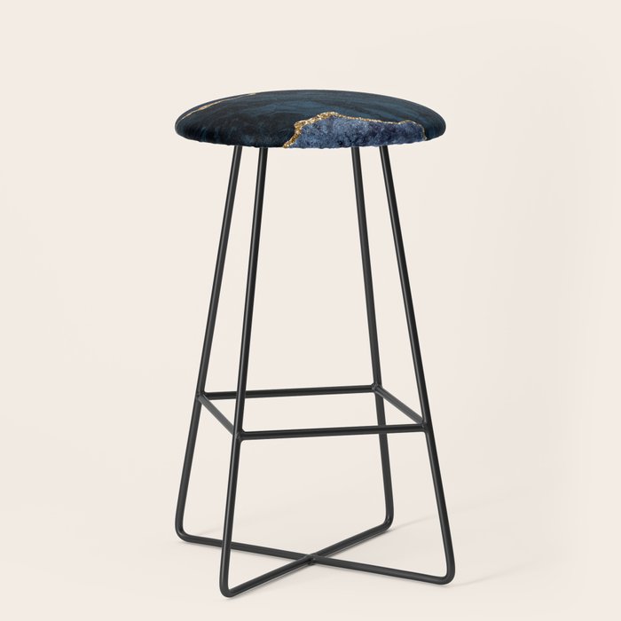 Navy Blue Gold Agate Geode Stone Jewel Pattern Stool Gallery Image 1