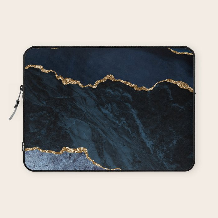 Navy Blue Gold Agate Geode Stone Jewel Pattern Laptop Sleeve Gallery Image 1
