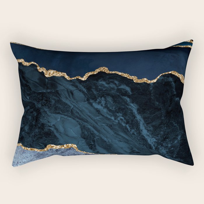Navy Blue Gold Agate Geode Stone Jewel Pattern Rectangular Pillow Gallery Image 1