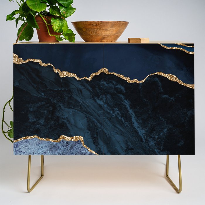 Navy Blue Gold Agate Geode Stone Jewel Pattern Credenza Gallery Image 1
