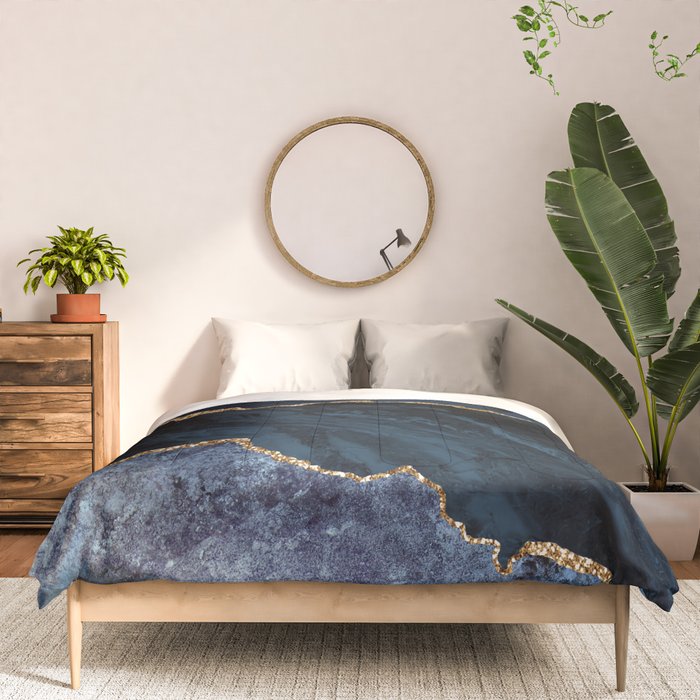 Navy Blue Gold Agate Geode Stone Jewel Pattern Comforter Gallery Image 3