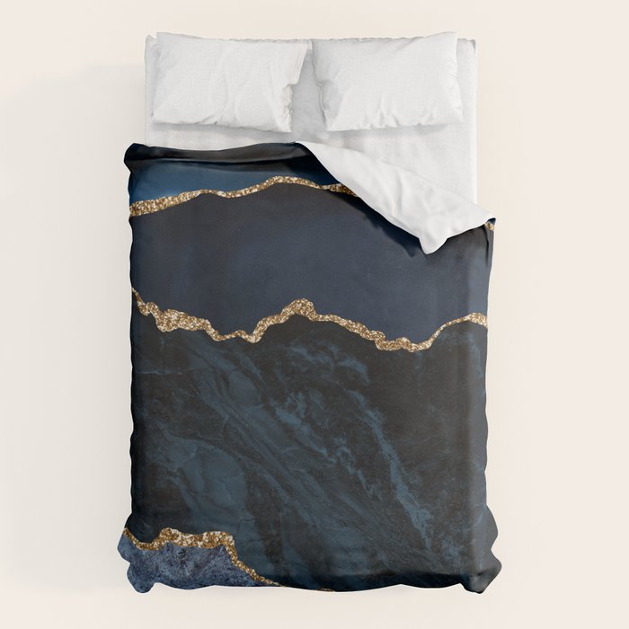 Navy Blue Gold Agate Geode Stone Jewel Pattern Duvet Cover Gallery Image 1