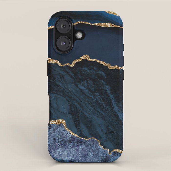 Navy Blue Gold Agate Geode Stone Jewel Pattern iPhone Case Gallery Image 1