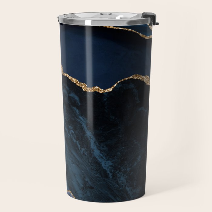 Navy Blue Gold Agate Geode Stone Jewel Pattern Travel Mug Gallery Image 2