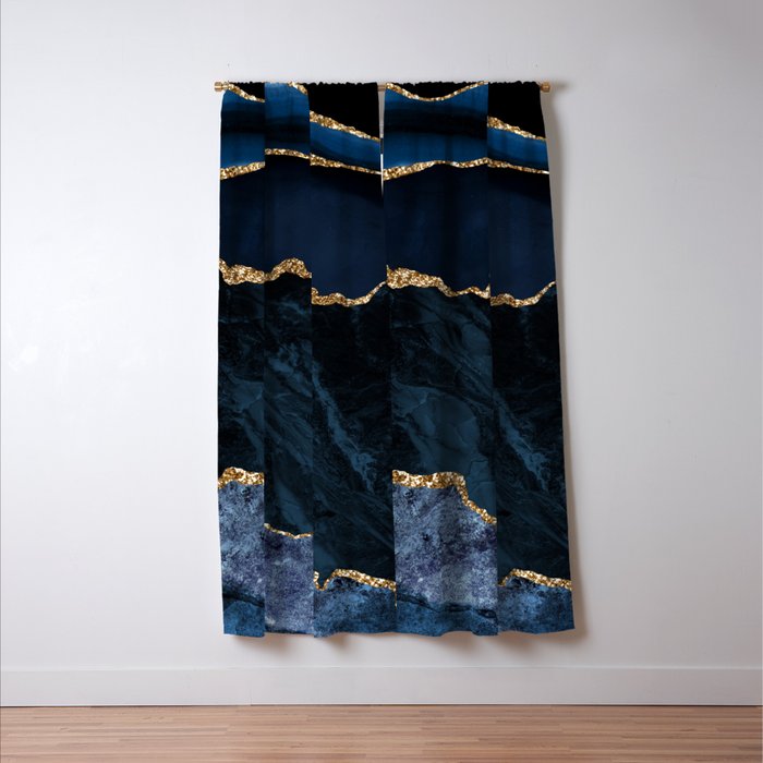 Navy Blue Gold Agate Geode Stone Jewel Pattern Window Curtain Gallery Image 3
