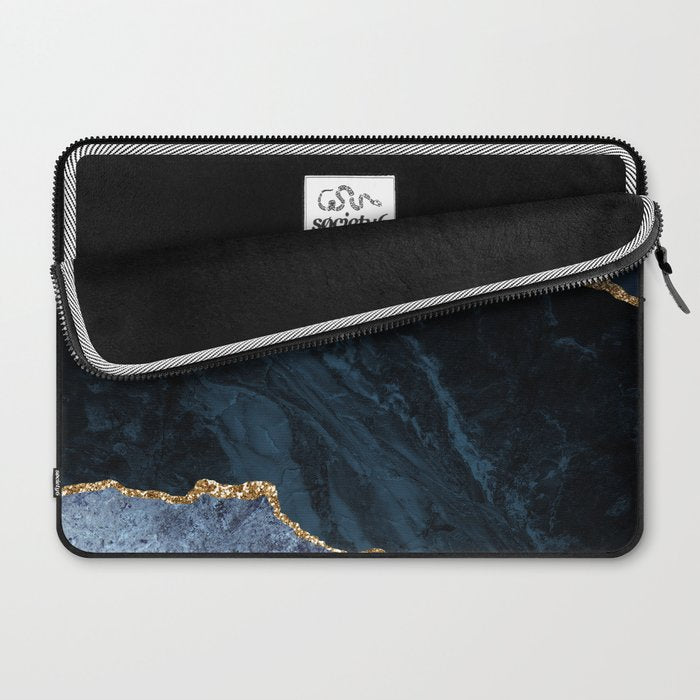 Navy Blue Gold Agate Geode Stone Jewel Pattern Laptop Sleeve Gallery Image 2