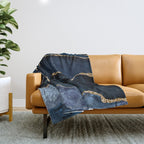 Navy Blue Gold Agate Geode Stone Jewel Pattern Throw Blanket Gallery Image 1